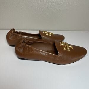 Tory Burch Size 7 M Eleanor Loafer Shoes Flats Brown Gold Leather